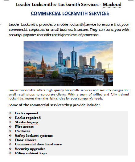 Commercial Locksmith Services Viewbank