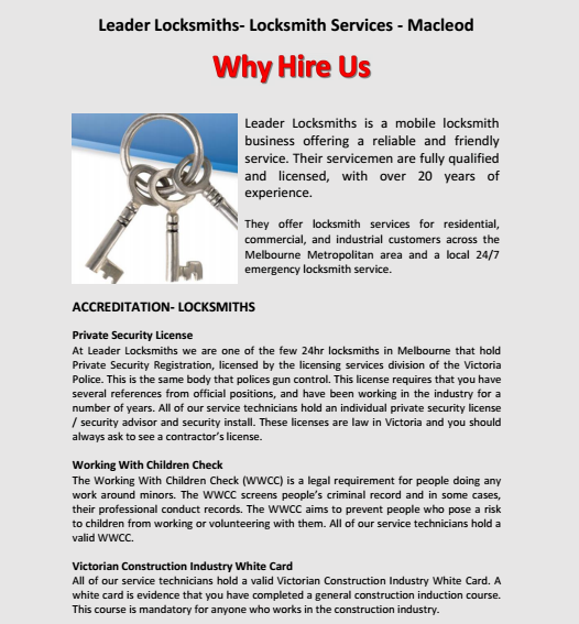 Why Hire Us- Locksmiths Viewbank