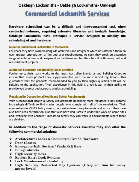 Commercial Locksmith Services Hoppers crossing