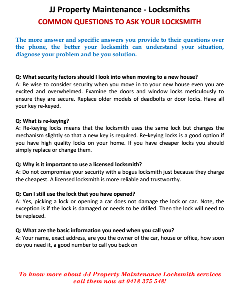 Common Questions to Ask Your Locksmith Coburg