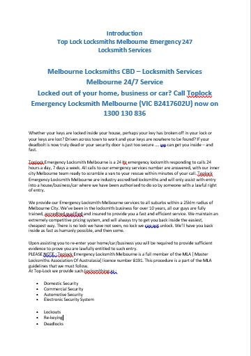 Introduction - Locksmith Services Northcote
